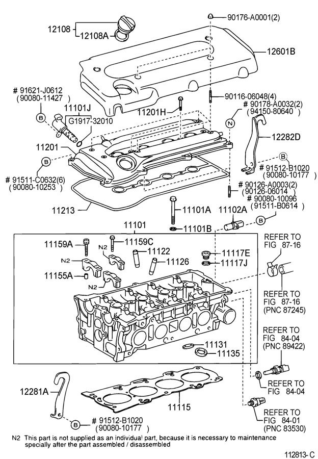 111150A012 - Toyota Gasket, cylinder head. Gasket, head; (l); engine no ...