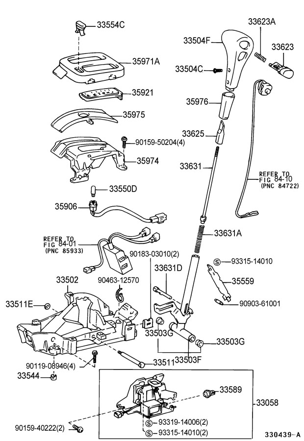 2001 Toyota Echo Unit assembly, shift lock control. Bracket. Bracket ...