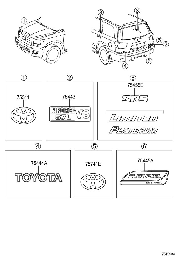 754550C070 - Toyota Mark, roof side, no.1; plate, roof side name, no.1 ...