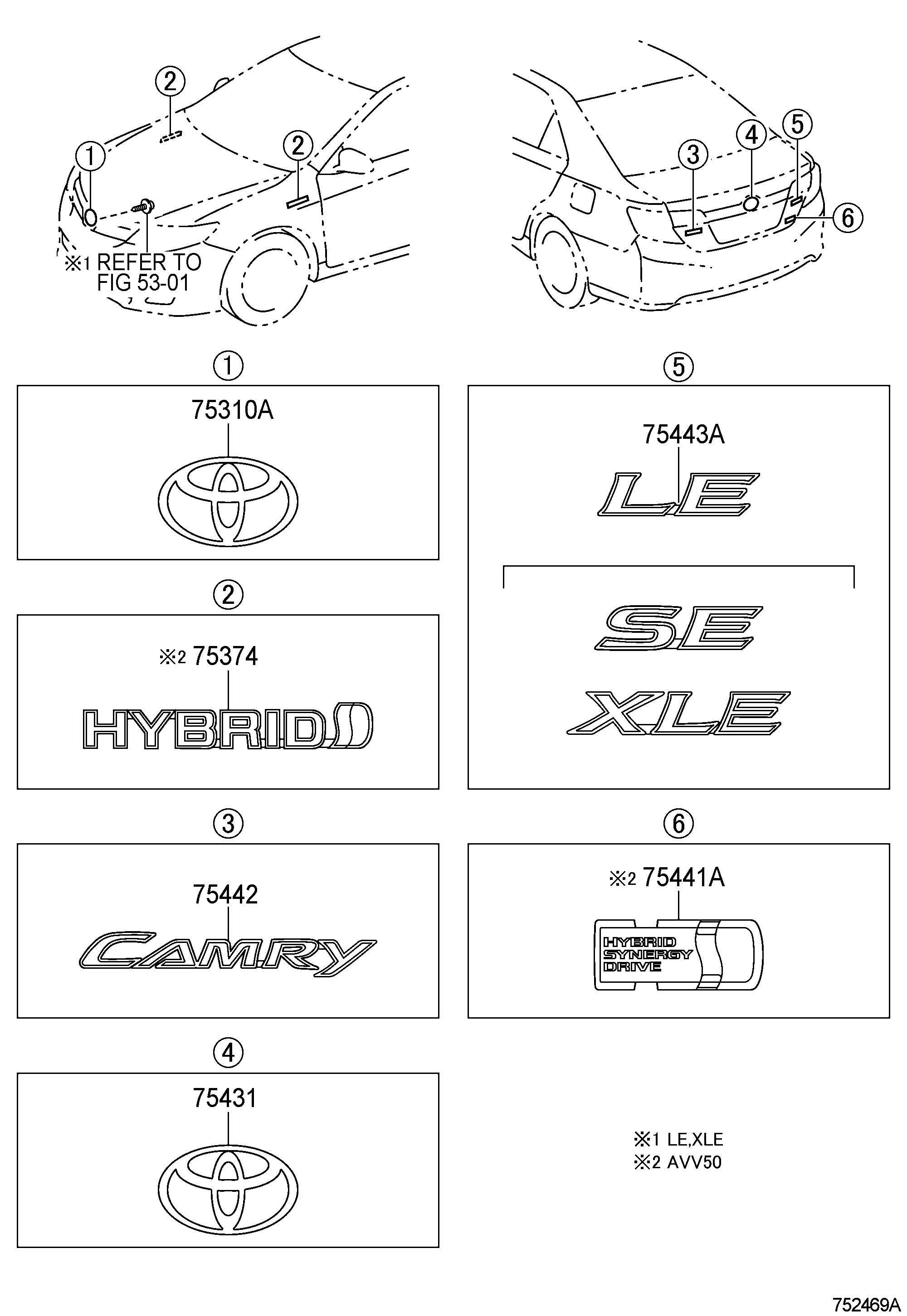 7543102080 - Toyota Emblem, back door, no.1; emblem, back door, no.2 ...