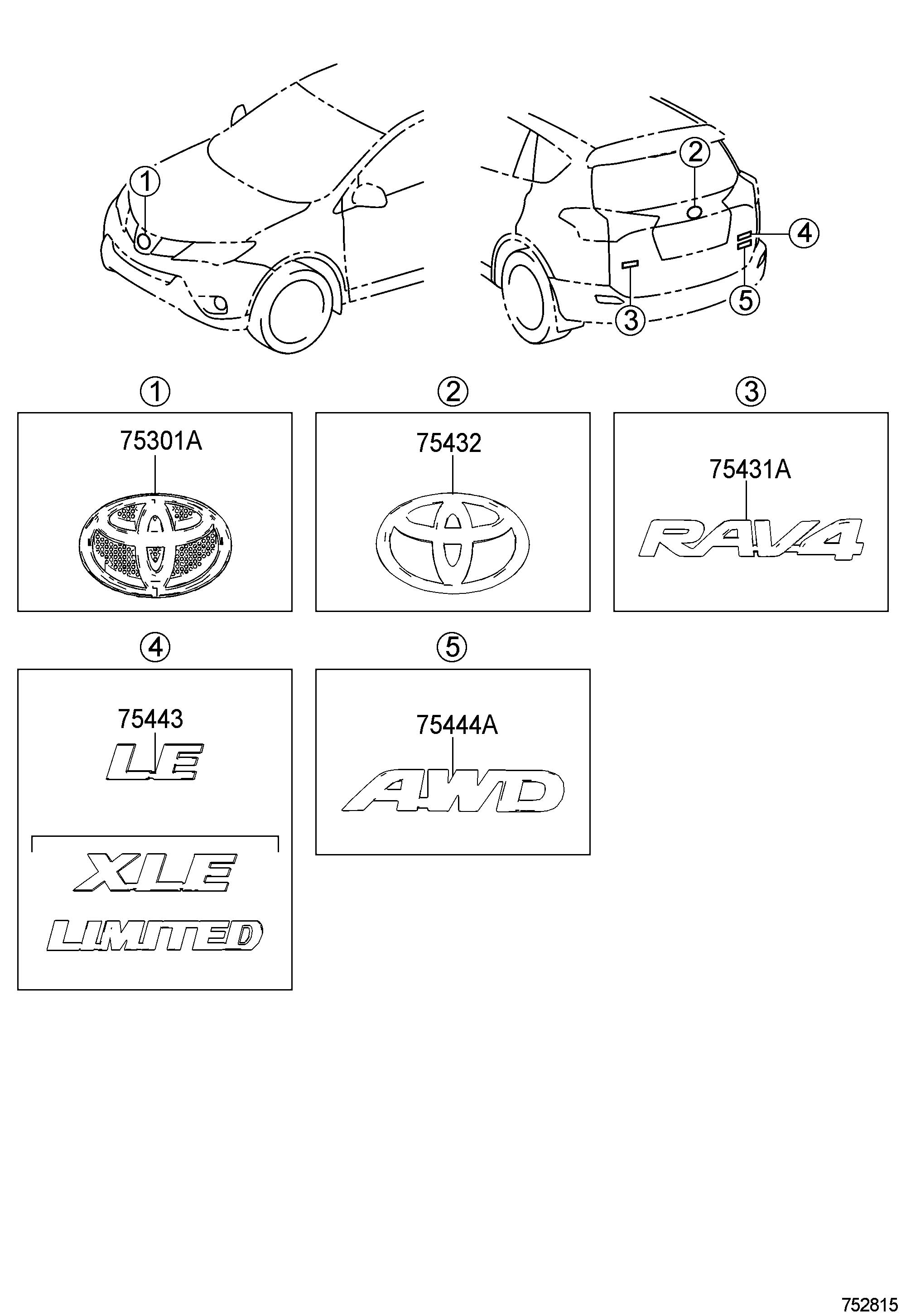 7543102080 - Toyota Emblem, back door, no.1; emblem, back door, no.2 ...