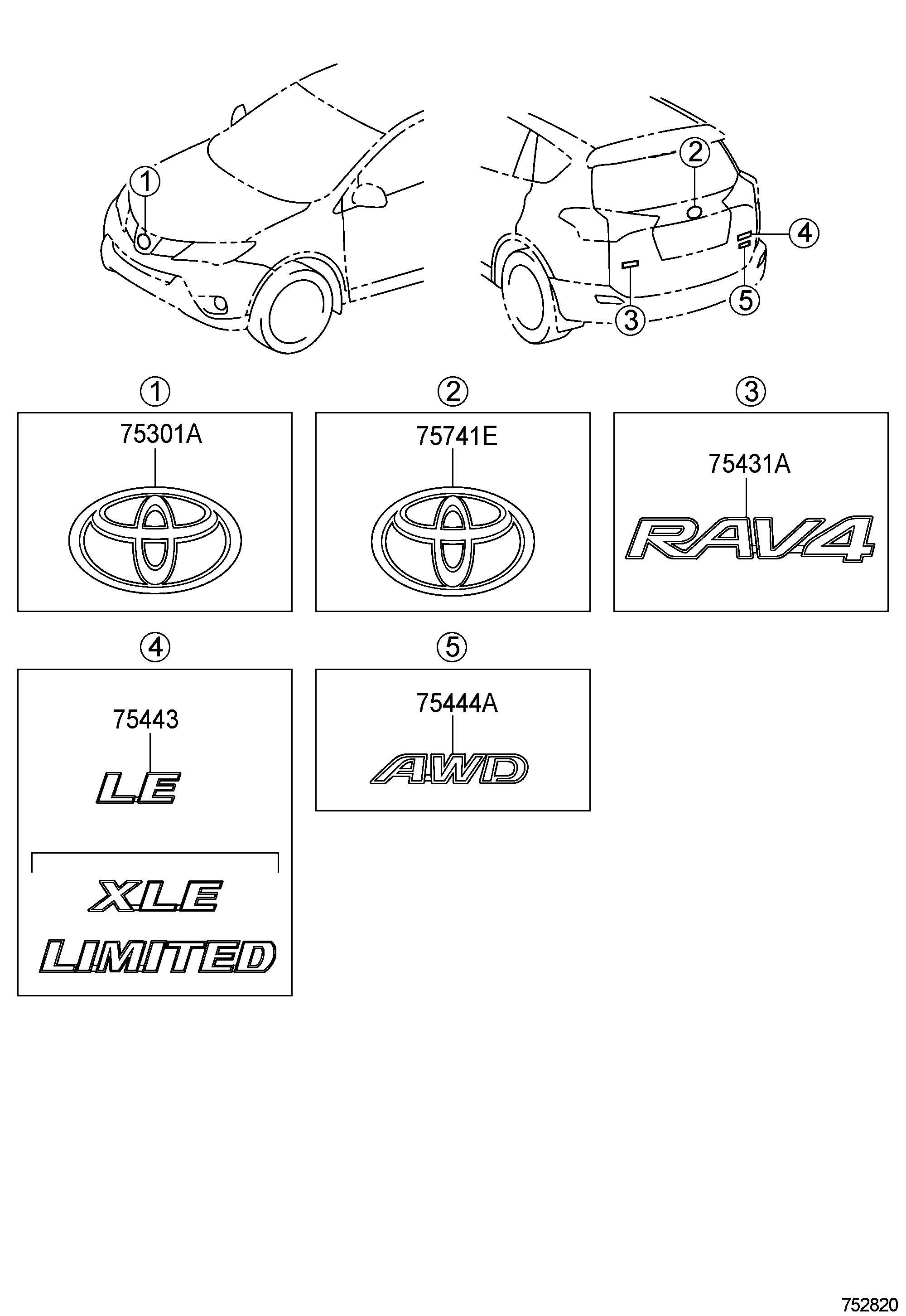 7543102080 - Toyota Emblem, back door, no.1; emblem, back door, no.2 ...