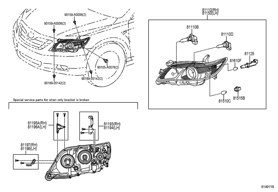 Toyota Headlight Assembly Diagram