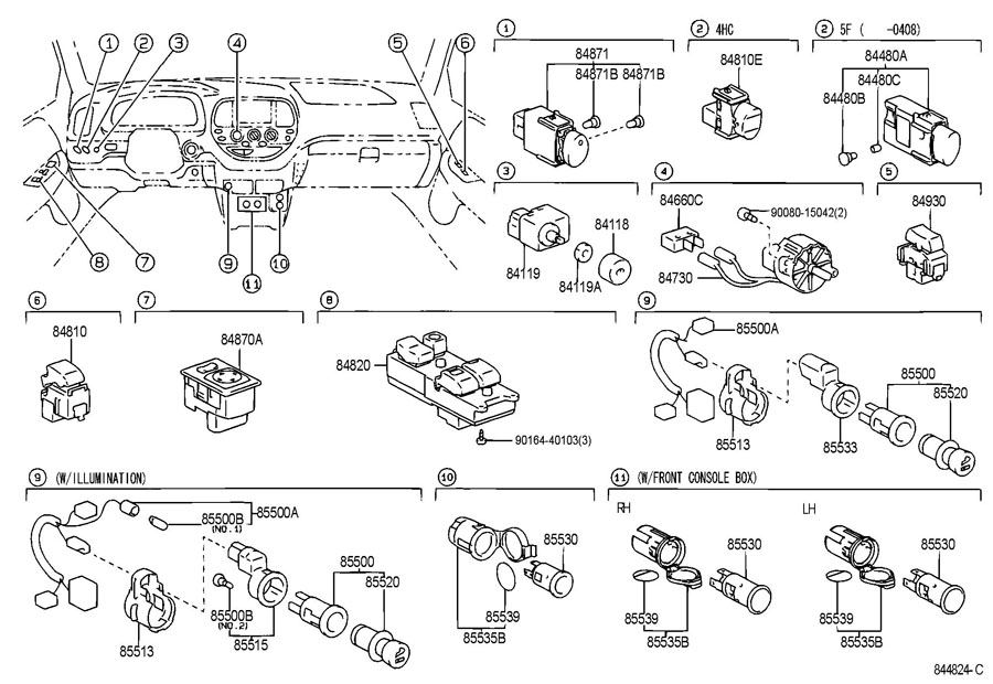 8482008010 - Toyota Master switch assembly, power window regulator ...