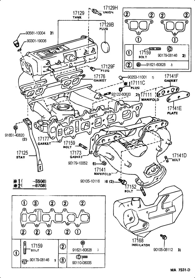 1986 Toyota 4Runner Bolt, stud (for manifold to cylinder head); bolt ...