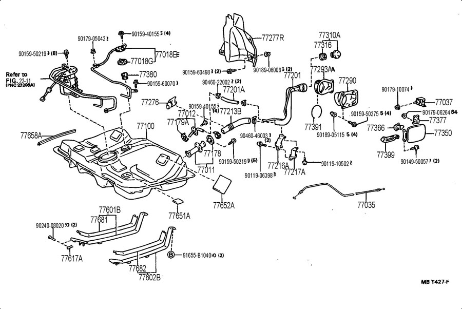 1993 Toyota Celica Pipe subassembly, fuel tank inlet. Pipe, inlet