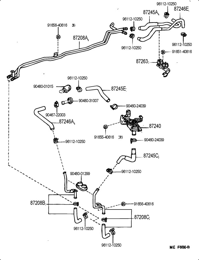 1987 Toyota MR2 Hose, heater water, outlet e. N.a. N.a - 8724517112 ...